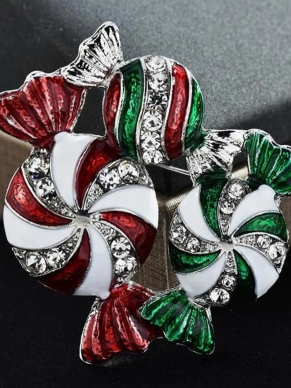 Anthropologie Red, Green & White Candy Swirl Brooch